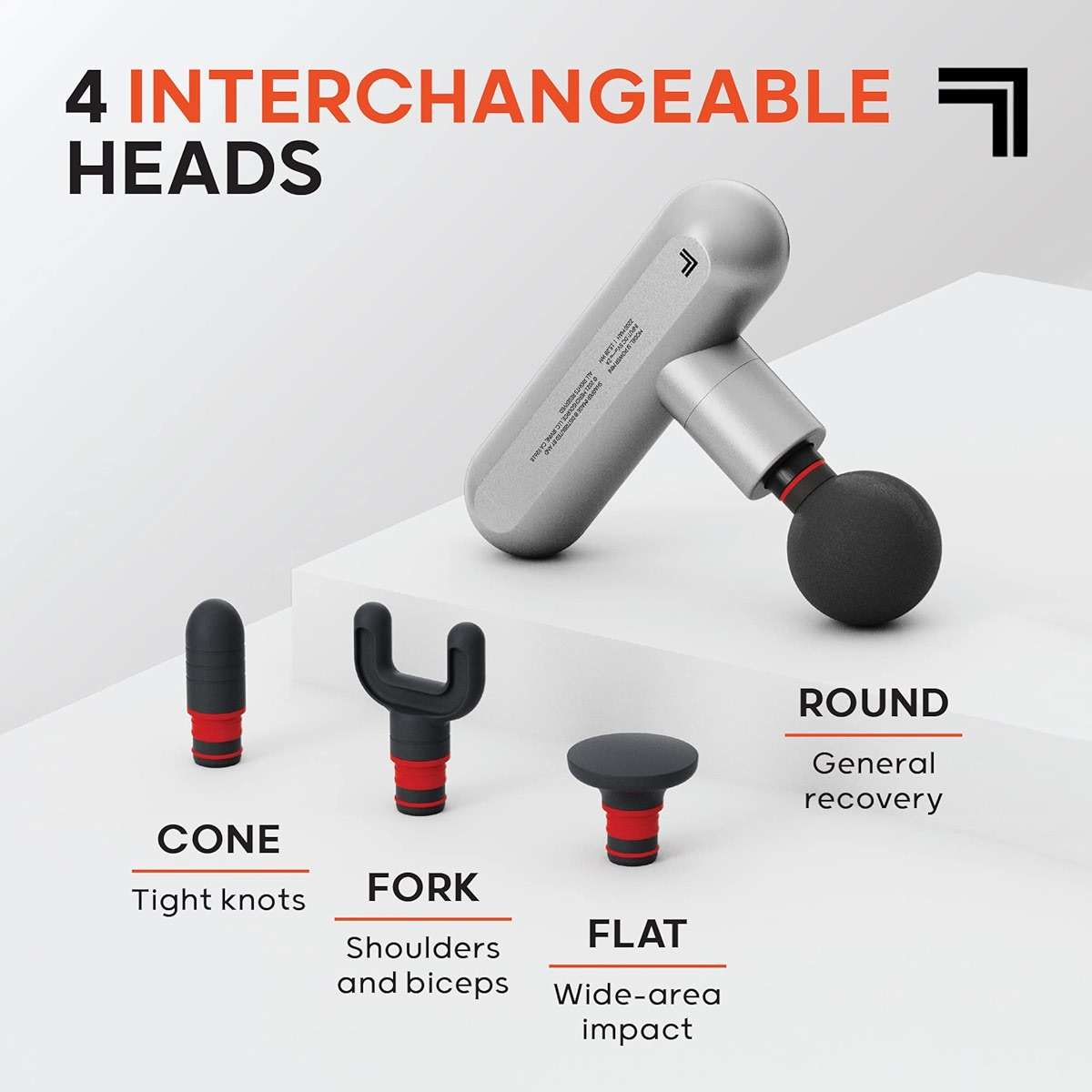Sharper Image Powerboost Move - Mini Percussion Massage Gun| 4 Attachments, 4 Speeds, FSA Eligible| Full Body Back & Shoulder Massager| Deep Tissue Muscle Recovery| Portable Pain Relief Massage Tool - Image 4