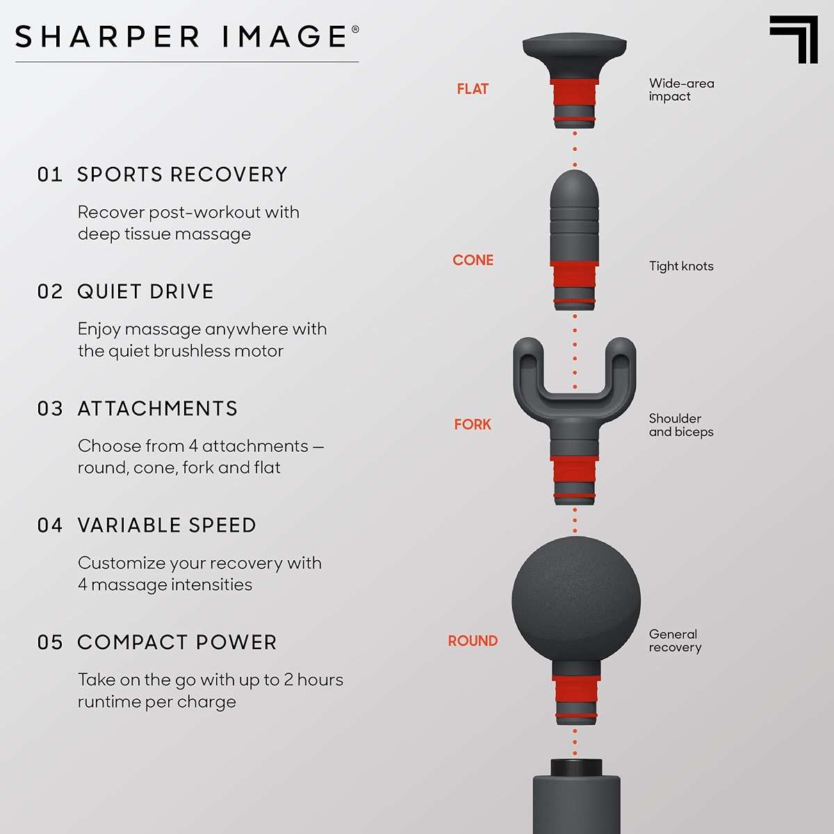 Sharper Image Powerboost Move - Mini Percussion Massage Gun| 4 Attachments, 4 Speeds, FSA Eligible| Full Body Back & Shoulder Massager| Deep Tissue Muscle Recovery| Portable Pain Relief Massage Tool - Image 7