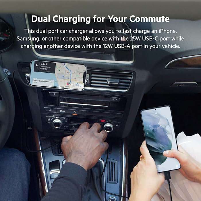 Belkin 37W Dual Port Fast Car Charger with 3.3ft USB-C Cable Included, USB-C 25W PPS Port and USB-A 12W Port for Galaxy S23, S23+, Ultra, Note20, iPhone 14, 13, 12, 11, Pro, Max, Mini and More - Image 3