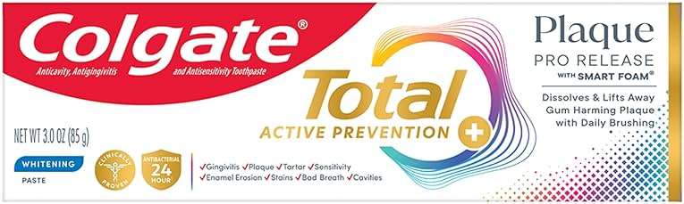 Colgate Total Plaque Pro Release Whitening Toothpaste, Whitening Fluoride Toothpaste, Fights Plaque, Bad Breath, Tartar Buildup, and Helps Protect Teeth from Sensitivity, 3.0 oz - Image 1