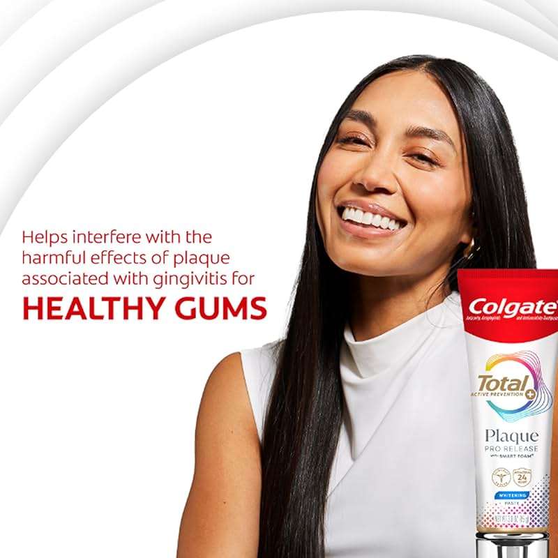 Colgate Total Plaque Pro Release Whitening Toothpaste, Whitening Fluoride Toothpaste, Fights Plaque, Bad Breath, Tartar Buildup, and Helps Protect Teeth from Sensitivity, 3.0 oz - Image 2