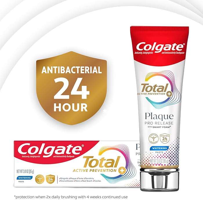 Colgate Total Plaque Pro Release Whitening Toothpaste, Whitening Fluoride Toothpaste, Fights Plaque, Bad Breath, Tartar Buildup, and Helps Protect Teeth from Sensitivity, 3.0 oz - Image 4
