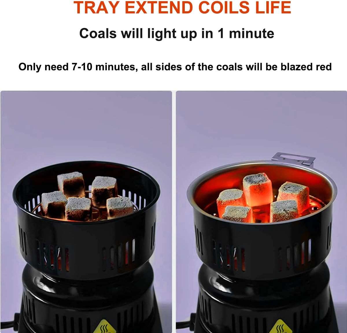 ETL Approved Charcoal Starter - Coal Burner Hot Plate Electric Stove Coconut Starter with Stainless Detachable Tongs, 4.9Ft Longer Cords, 650W Faster Heating for BBQ Kitchen etc. - Image 5