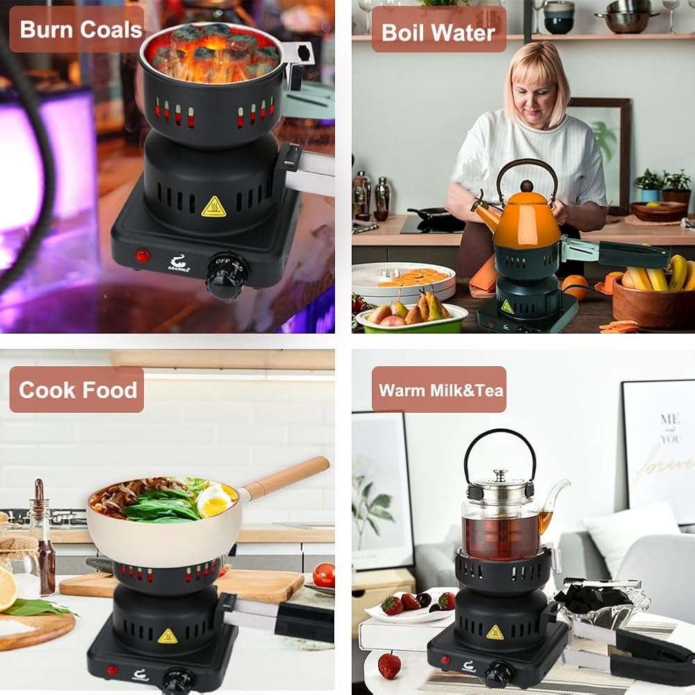 ETL Approved Charcoal Starter - Coal Burner Hot Plate Electric Stove Coconut Starter with Stainless Detachable Tongs, 4.9Ft Longer Cords, 650W Faster Heating for BBQ Kitchen etc. - Image 7