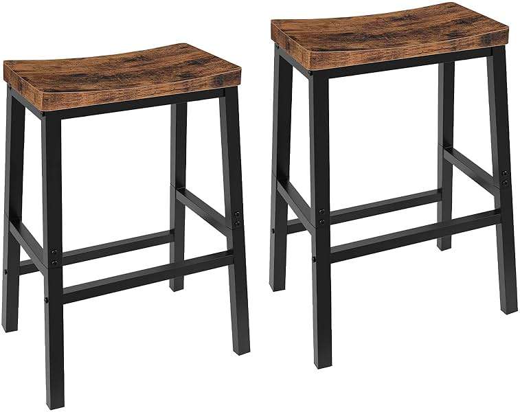 HOOBRO Bar Stools, Set of 2 Bar Chairs, 23.6 Inch Saddle Stools, Kitchen Counter Seat with Footrests, Industrial Barstools for Dining Room, Kitchen, Counter, Rustic Brown and Black BF02MD01 - Image 1