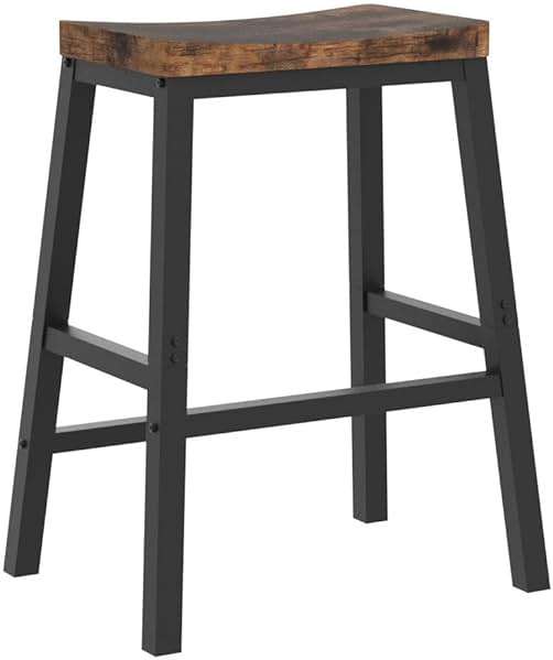 HOOBRO Bar Stools, Set of 2 Bar Chairs, 23.6 Inch Saddle Stools, Kitchen Counter Seat with Footrests, Industrial Barstools for Dining Room, Kitchen, Counter, Rustic Brown and Black BF02MD01 - Image 5