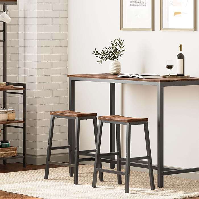 HOOBRO Bar Stools, Set of 2 Bar Chairs, 23.6 Inch Saddle Stools, Kitchen Counter Seat with Footrests, Industrial Barstools for Dining Room, Kitchen, Counter, Rustic Brown and Black BF02MD01 - Image 10