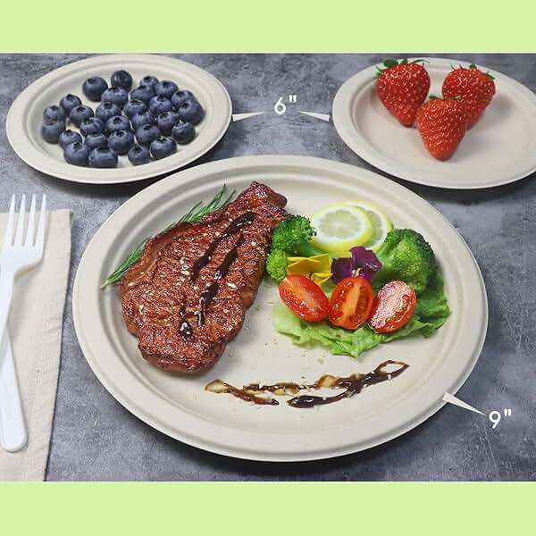 GreenWorks 100 Count 6“ Small Compostable Dessert Plates, Heavy-duty Unbleached Biodegradable Bagasse and Bamboo fiber Paper Plates - Image 2