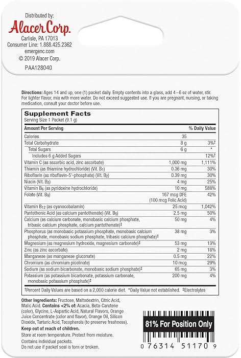 Emergen-C 1000mg Vitamin C Powder for Daily Immune Support Caffeine Free Vitamin C Supplements with Zinc and Manganese, B Vitamins and Electrolytes, Super Orange Flavor - 2 Count - Image 7