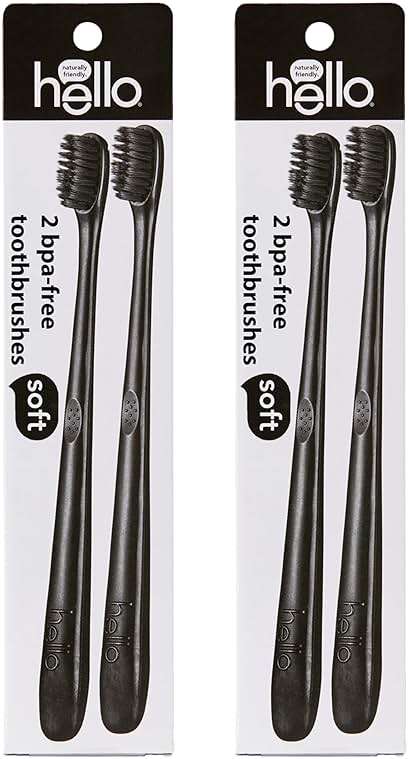Hello Soft Bristle Adult Charcoal Toothbrush Pack, BPA-Free Soft Toothbrushes with Charcoal Infused Bristles, Gentle on Gums and Teeth, Ergonomic Handle Made with Plant-Based Materials, Black, 4 Pack - Image 5