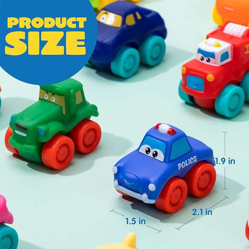 JOYIN Cartoon Cars, Soft Rubber Toy Car Set, Mini Vehicles, Bath Toy Car for Toddlers, Christmas Great Gift for Boys and Girls, Summer Beach and Pool Activity, Party Favors for Kids - Image 2