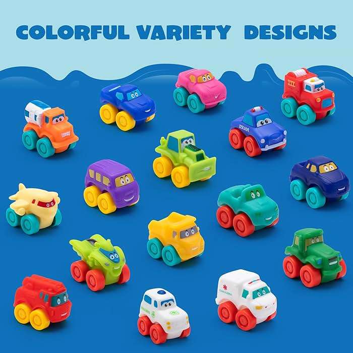 JOYIN Cartoon Cars, Soft Rubber Toy Car Set, Mini Vehicles, Bath Toy Car for Toddlers, Christmas Great Gift for Boys and Girls, Summer Beach and Pool Activity, Party Favors for Kids - Image 3