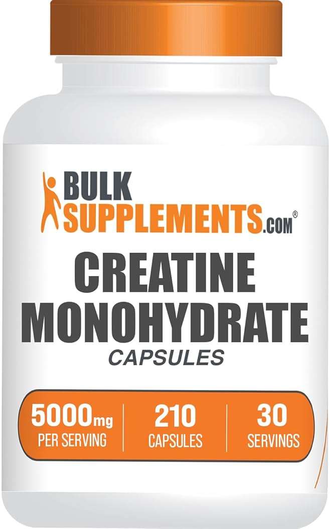 BulkSupplements.com Creatine Monohydrate Capsules - Micronized Creatine Monohydrate, Sports Nutrition - 7 Capsules per Serving, 5000mg, Gluten Free, 210 Count (Pack of 1) - Image 1