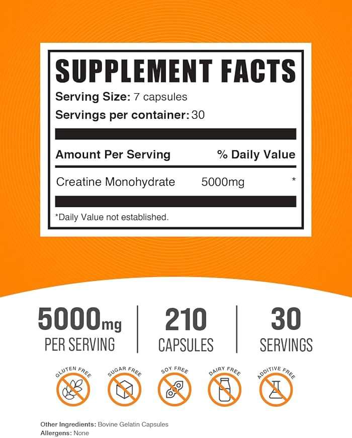 BulkSupplements.com Creatine Monohydrate Capsules - Micronized Creatine Monohydrate, Sports Nutrition - 7 Capsules per Serving, 5000mg, Gluten Free, 210 Count (Pack of 1) - Image 2