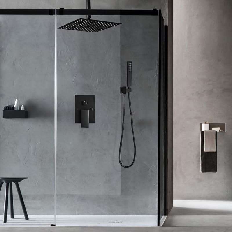 JingGang 12 Inch Ceiling Mount Matte Black Shower System Bathroom Luxury Rain Mixer Shower Combo Set Ceiling Rainfall Shower Head System (Contain Shower Faucet Rough-in Valve Body and Trim Kit) - Image 2