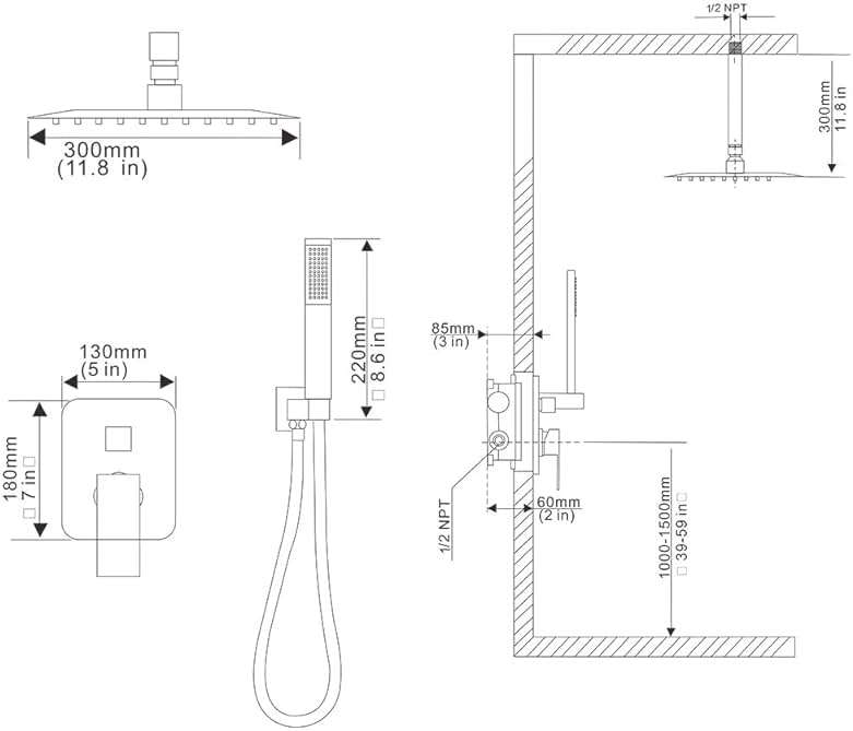 JingGang 12 Inch Ceiling Mount Matte Black Shower System Bathroom Luxury Rain Mixer Shower Combo Set Ceiling Rainfall Shower Head System (Contain Shower Faucet Rough-in Valve Body and Trim Kit) - Image 3