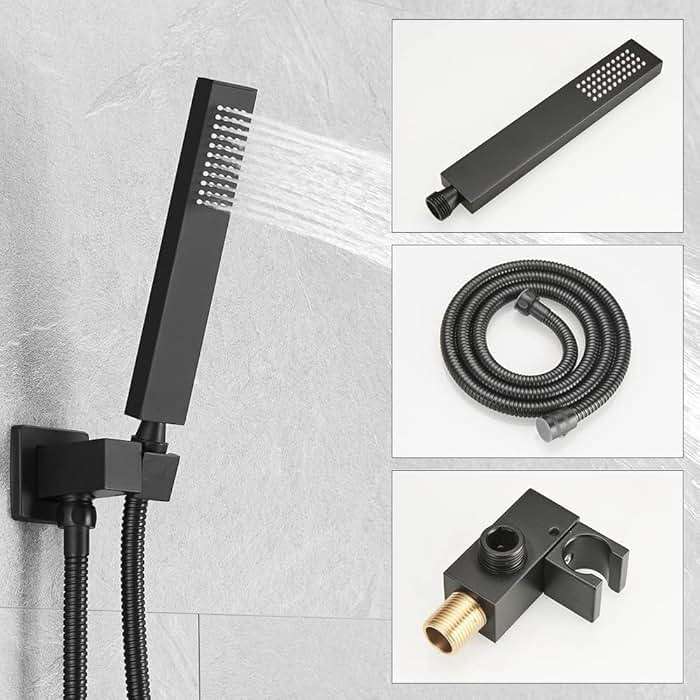 JingGang 12 Inch Ceiling Mount Matte Black Shower System Bathroom Luxury Rain Mixer Shower Combo Set Ceiling Rainfall Shower Head System (Contain Shower Faucet Rough-in Valve Body and Trim Kit) - Image 6
