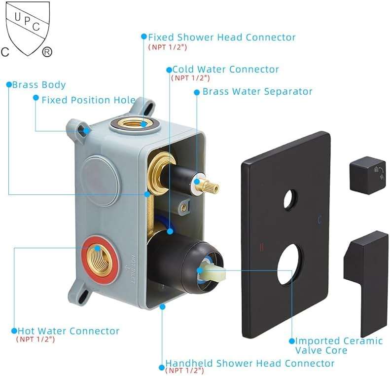 JingGang 12 Inch Ceiling Mount Matte Black Shower System Bathroom Luxury Rain Mixer Shower Combo Set Ceiling Rainfall Shower Head System (Contain Shower Faucet Rough-in Valve Body and Trim Kit) - Image 7