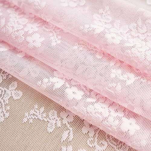 YJ YANJUN Vintage Lace Curtains 63 Inches Length- Cute Sheer Pink Curtains for Girls Bedroom Light Pink Floral Short Window Drapes Princess Girls Room Coquette Decor 2 Panels 52 x63 Inch - Image 7
