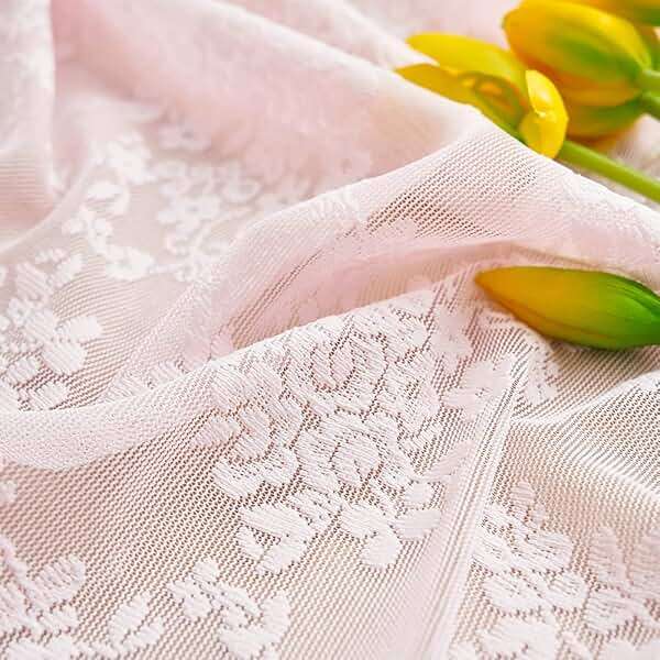 YJ YANJUN Vintage Lace Curtains 63 Inches Length- Cute Sheer Pink Curtains for Girls Bedroom Light Pink Floral Short Window Drapes Princess Girls Room Coquette Decor 2 Panels 52 x63 Inch - Image 8