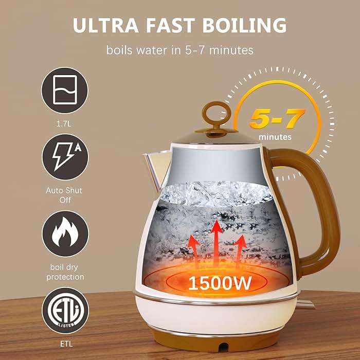 Evoloop 1.7L Electric Kettles, BPA Free Tea Kettle, Hot Water Boiler Heater, Stainless Steel Teapot, Auto Shut-Off & Boil-Dry Protection, 120V/1500W - Image 5
