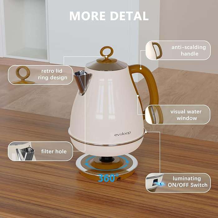 Evoloop 1.7L Electric Kettles, BPA Free Tea Kettle, Hot Water Boiler Heater, Stainless Steel Teapot, Auto Shut-Off & Boil-Dry Protection, 120V/1500W - Image 6