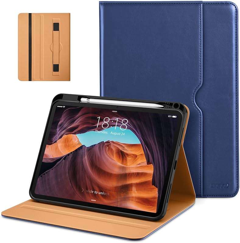 DTTO for iPad (A16) 11th Generation Case 11 Inch 2025, iPad 10th Generation Case 10.9 Inch 2022, Premium Leather Business Folio Stand Cover with Pencil Holder - Auto Wake/Sleep, Navy Blue - Image 1