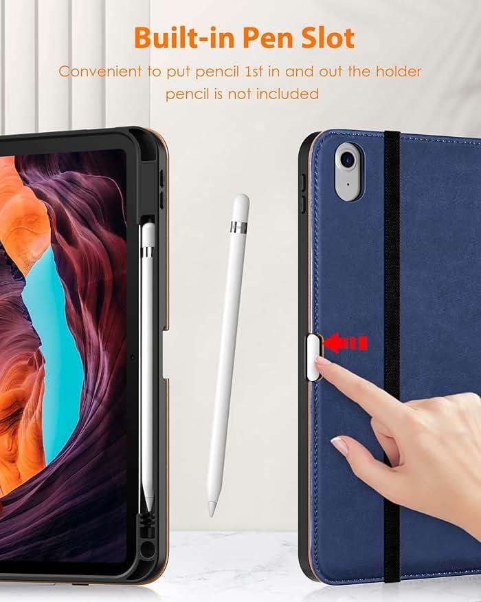 DTTO for iPad (A16) 11th Generation Case 11 Inch 2025, iPad 10th Generation Case 10.9 Inch 2022, Premium Leather Business Folio Stand Cover with Pencil Holder - Auto Wake/Sleep, Navy Blue - Image 4