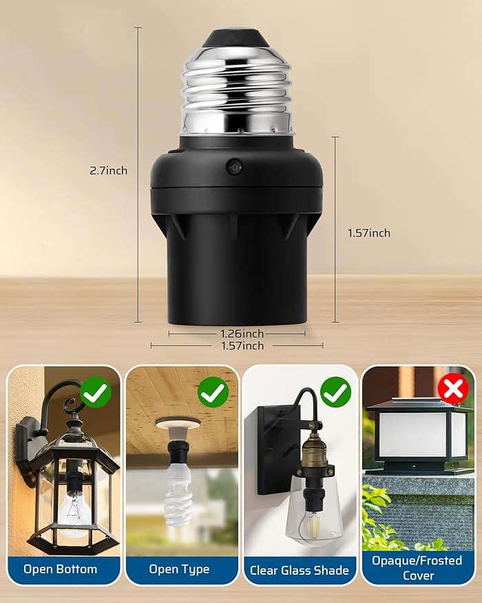 DEWENWILS Light Sensor Socket, Dusk to Dawn Sensor Socket, Light Bulb Socket for Light Fixtures, Compatible with Incandescent/CFL/LED/Halogen Bulbs, 4 Pack, ETL Listed - Image 5