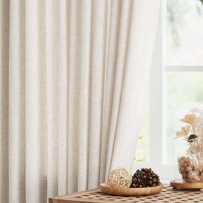 Vision Home Natural Pinch Pleated Semi Sheer Curtains Textured Linen Blended Light Filtering Window Curtains 84 inch for Living Room Bedroom Pinch Pleat Drapes with Hooks 2 Panels 42" Wx84 L - Image 3