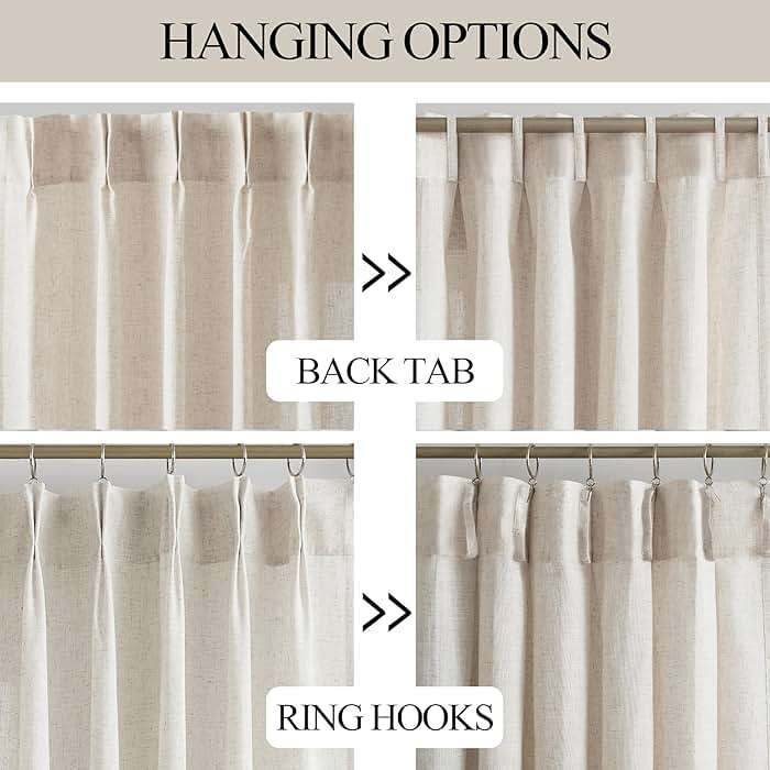 Vision Home Natural Pinch Pleated Semi Sheer Curtains Textured Linen Blended Light Filtering Window Curtains 84 inch for Living Room Bedroom Pinch Pleat Drapes with Hooks 2 Panels 42" Wx84 L - Image 4