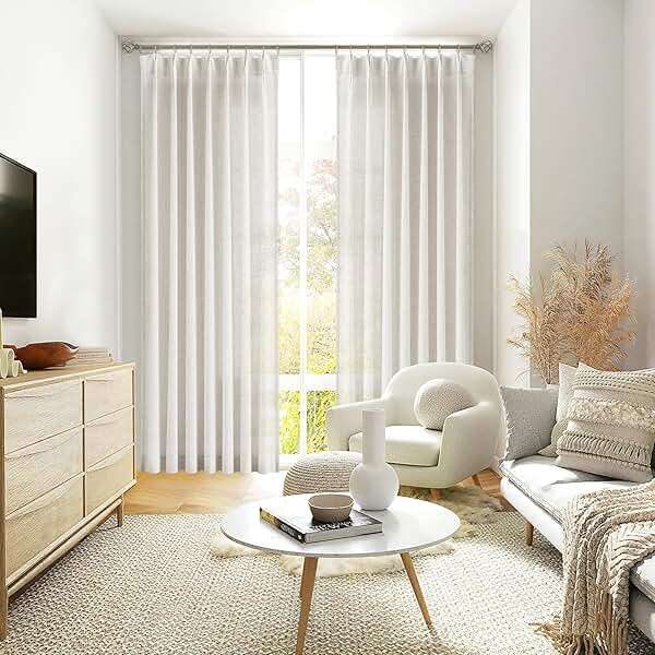 Vision Home Natural Pinch Pleated Semi Sheer Curtains Textured Linen Blended Light Filtering Window Curtains 84 inch for Living Room Bedroom Pinch Pleat Drapes with Hooks 2 Panels 42" Wx84 L - Image 9