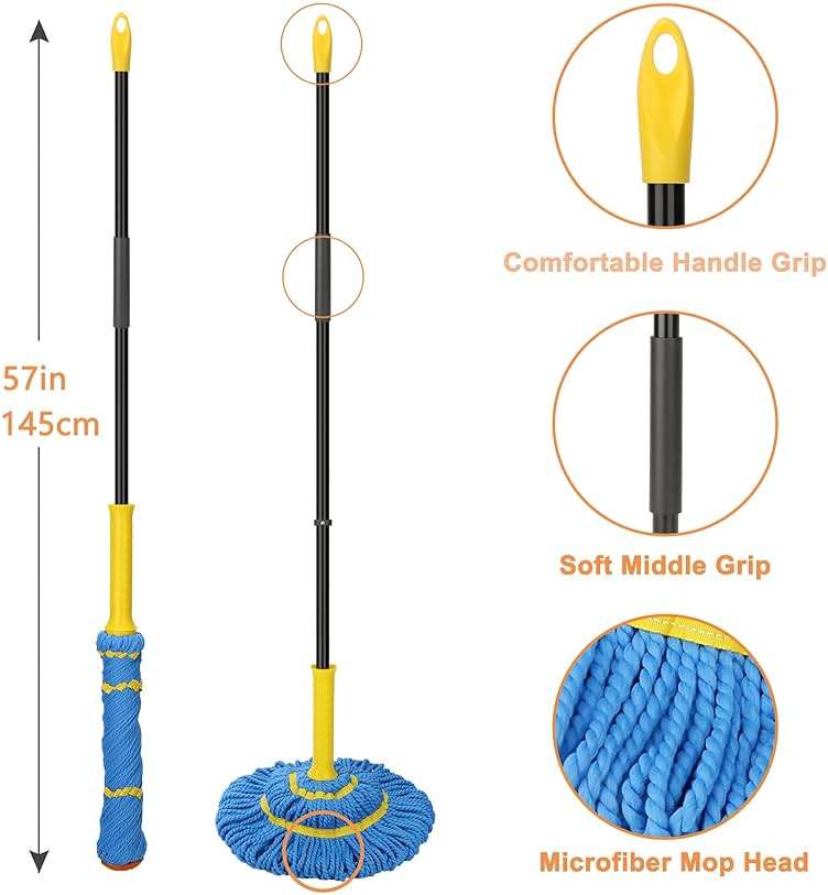 Self-Wringing Twist Mops for Floor Cleaning, Microfiber Floor mop with 57 " Long Handle, Easy Wringing Mop for Hardwood Commercial Household Clean - Image 3