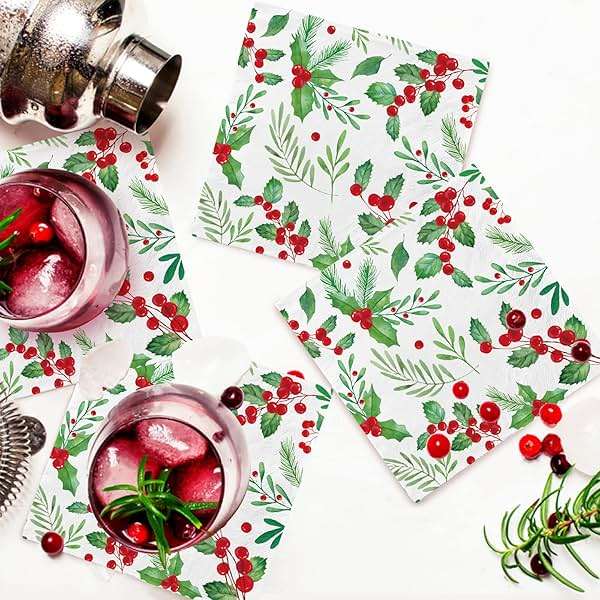 Christmas Party Supplies, Serve 50, Christmas Seasonal Holly Tableware Includes: Paper Dinner Plates, Dessert Plates, Luncheon Napkins and Beverage napkins, Great for Party Decorations - Image 4