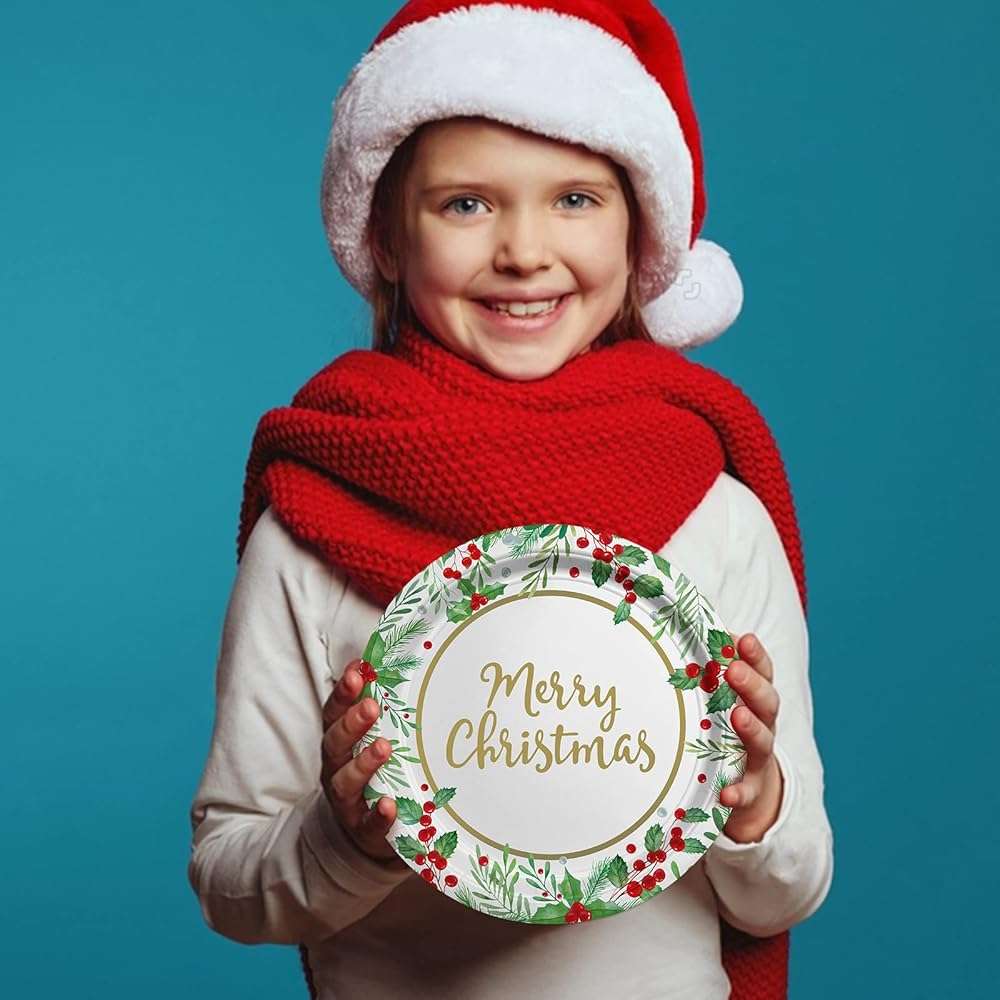 Christmas Party Supplies, Serve 50, Christmas Seasonal Holly Tableware Includes: Paper Dinner Plates, Dessert Plates, Luncheon Napkins and Beverage napkins, Great for Party Decorations - Image 6