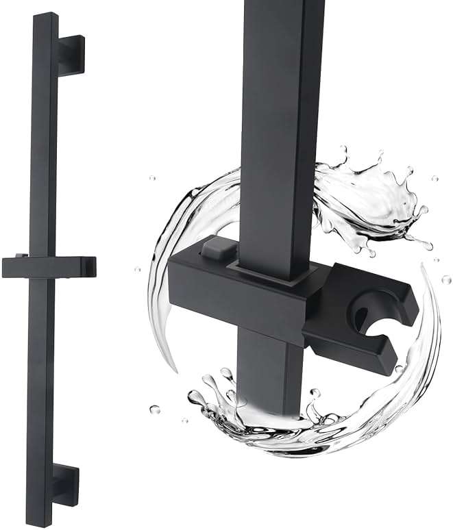 BANGPU Bathroom Shower Slide Bar, Adjustable Handheld Shower Holder Wall Mount Shower Bar Stainless Steel, Matte Black Square Slide Bar - Image 1
