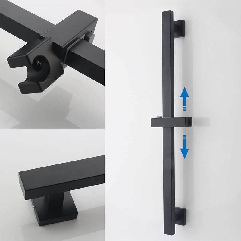 BANGPU Bathroom Shower Slide Bar, Adjustable Handheld Shower Holder Wall Mount Shower Bar Stainless Steel, Matte Black Square Slide Bar - Image 4
