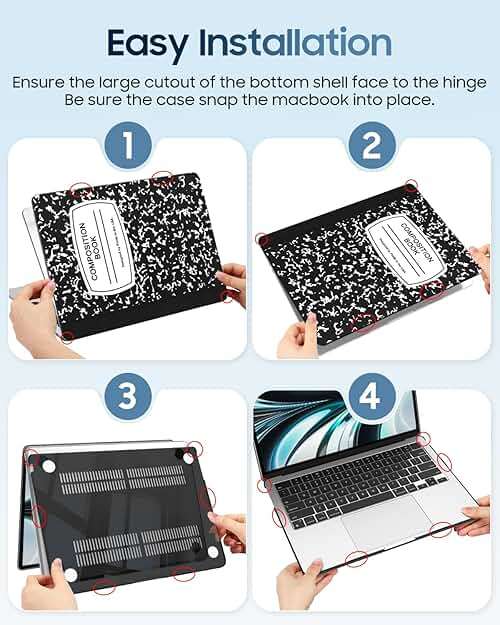 Fintie Case for MacBook Air 13.6 Inch A3449 A3240 A3113 A2681 (2022 2023 2024 2025 2026 Release) - Protective Snap On Hard Shell Cover for MacBook Air 13 Inch M2 M3 M4 M5 Chip (Composition Book) - Image 8