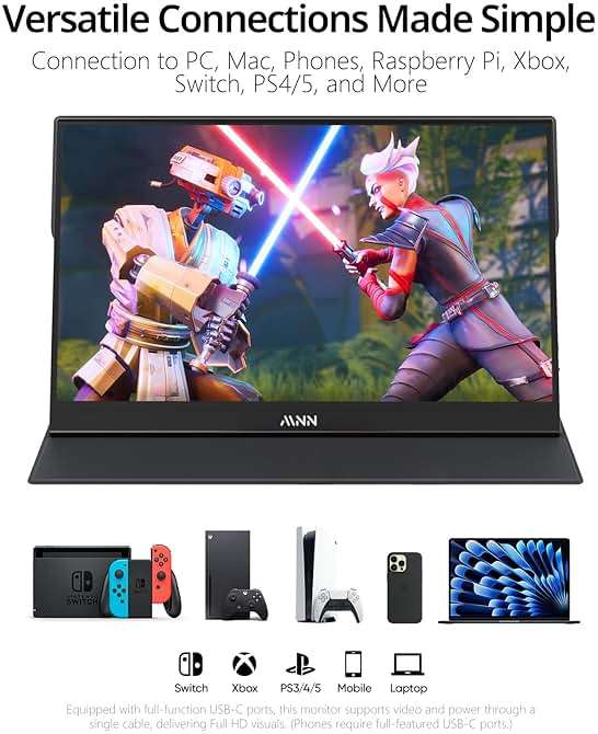 MNN Portable Monitor 15.6inch FHD 1080P 60Hz USB C HDMI Gaming Ultra-Slim IPS Display w/Smart Cover & Speakers,HDR Plug&Play, External Monitor for Laptop PC Phone Mac (15.6'' 1080P) - Image 3