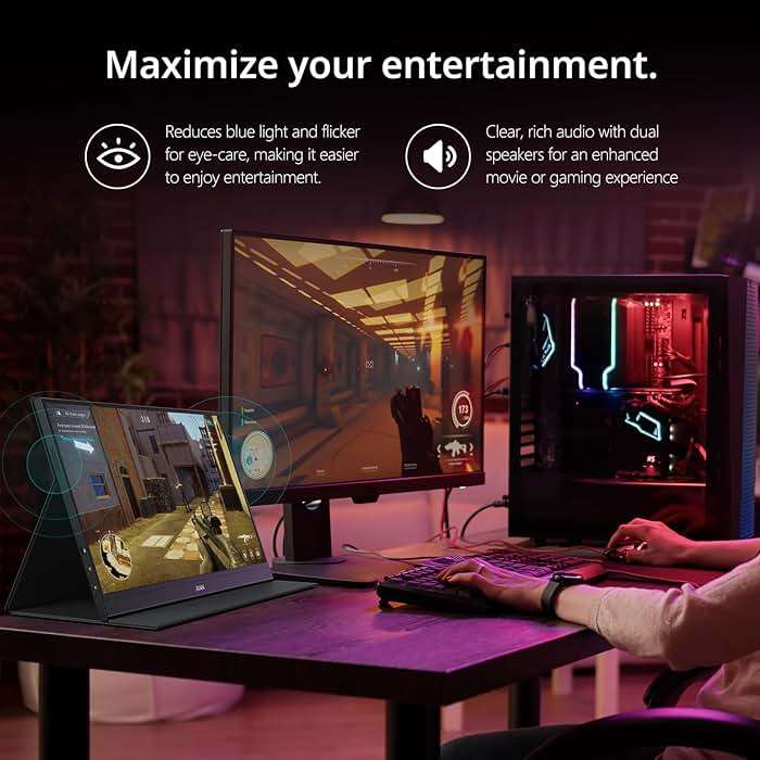 MNN Portable Monitor 15.6inch FHD 1080P 60Hz USB C HDMI Gaming Ultra-Slim IPS Display w/Smart Cover & Speakers,HDR Plug&Play, External Monitor for Laptop PC Phone Mac (15.6'' 1080P) - Image 4