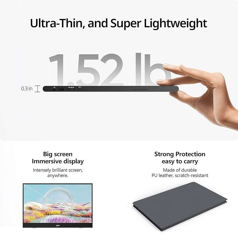 MNN Portable Monitor 15.6inch FHD 1080P 60Hz USB C HDMI Gaming Ultra-Slim IPS Display w/Smart Cover & Speakers,HDR Plug&Play, External Monitor for Laptop PC Phone Mac (15.6'' 1080P) - Image 5