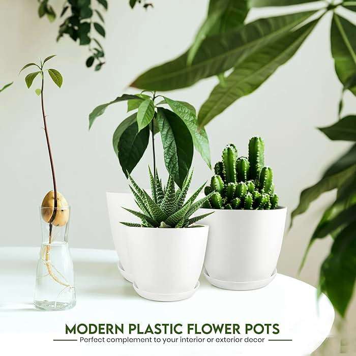 Utopia Home Plant Pots Indoor with Drainage Holes – Set of 5 White Plastic Flower Pots (7/6.6/6/5.3/4.8 Inch) – Modern Planters for Indoor Plants, Room & Office Décor, Great Stocking Stuffers - Image 2