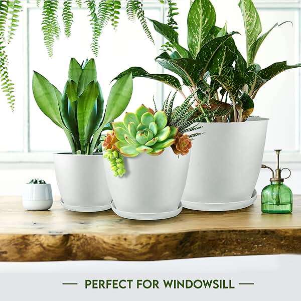 Utopia Home Plant Pots Indoor with Drainage Holes – Set of 5 White Plastic Flower Pots (7/6.6/6/5.3/4.8 Inch) – Modern Planters for Indoor Plants, Room & Office Décor, Great Stocking Stuffers - Image 6