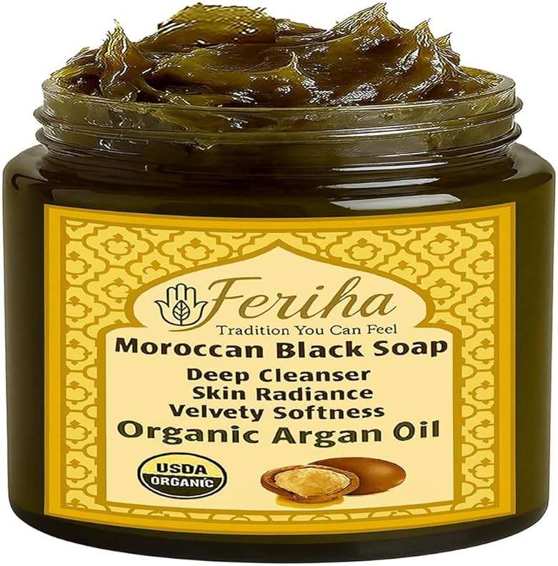 FERIHA Organic Moroccan Black Soap (Argan Oil) - Made in Morocco - 7 oz - Image 1