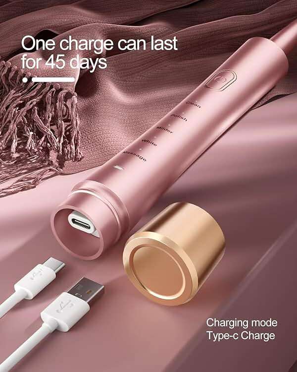 AJELU Sonic Electric Toothbrush for Adults, USB Rechargeable Sonic Toothbrush with 8 Brush Heads, Smart Timer, 5 Modes, 2-Hour Fast Charge Last 30 Days, Pink - Image 4