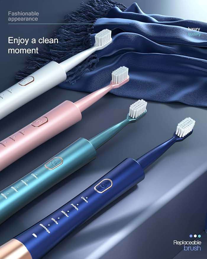 AJELU Sonic Electric Toothbrush for Adults, USB Rechargeable Sonic Toothbrush with 8 Brush Heads, Smart Timer, 5 Modes, 2-Hour Fast Charge Last 30 Days, Pink - Image 5