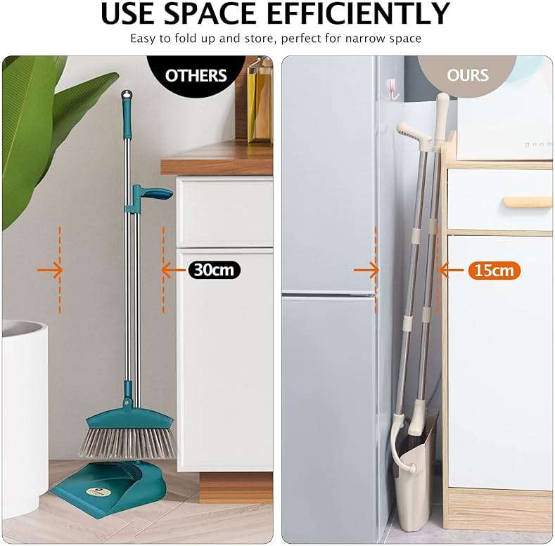 XXFLOWER Broom and Dustpan Set with Long Handle, Light Weight Stainless Steel Poles Stand Upright Dustpans with Broom Combo for Home Kitchen Office Pet Dog Hair, Brown & Beige Color, 1-Pack - Image 7