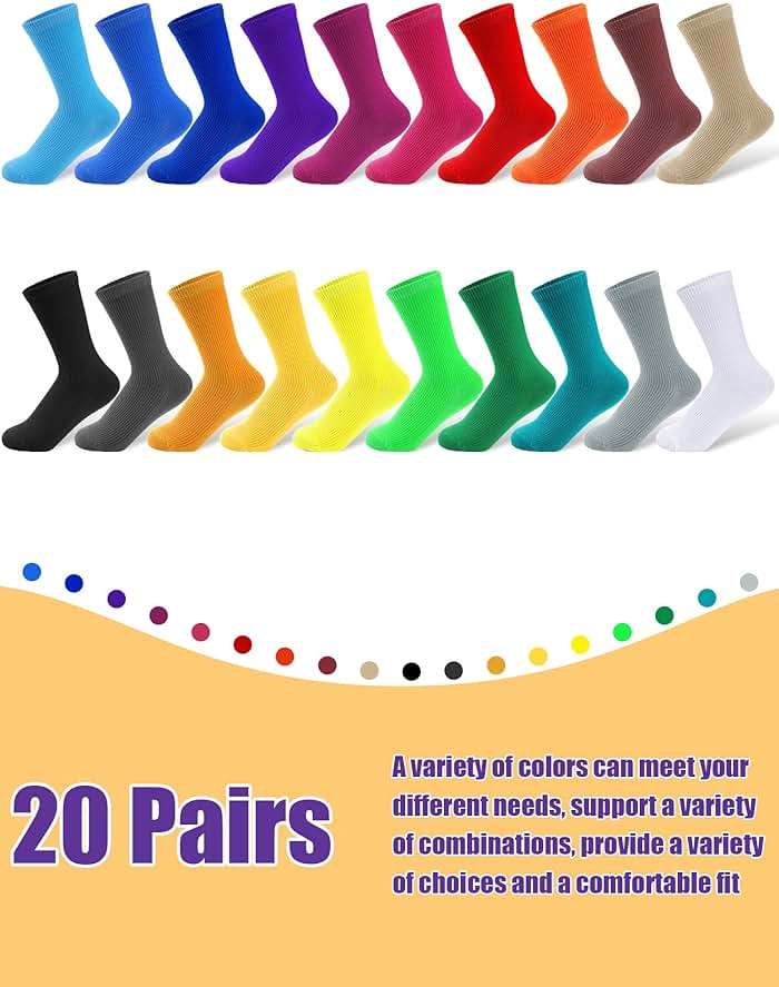 Yaomiao 20 Pairs Boys Solid Dress Socks Breathable Lightweight Cotton Crew Socks for Casual Athletic Boys Girls - Image 2