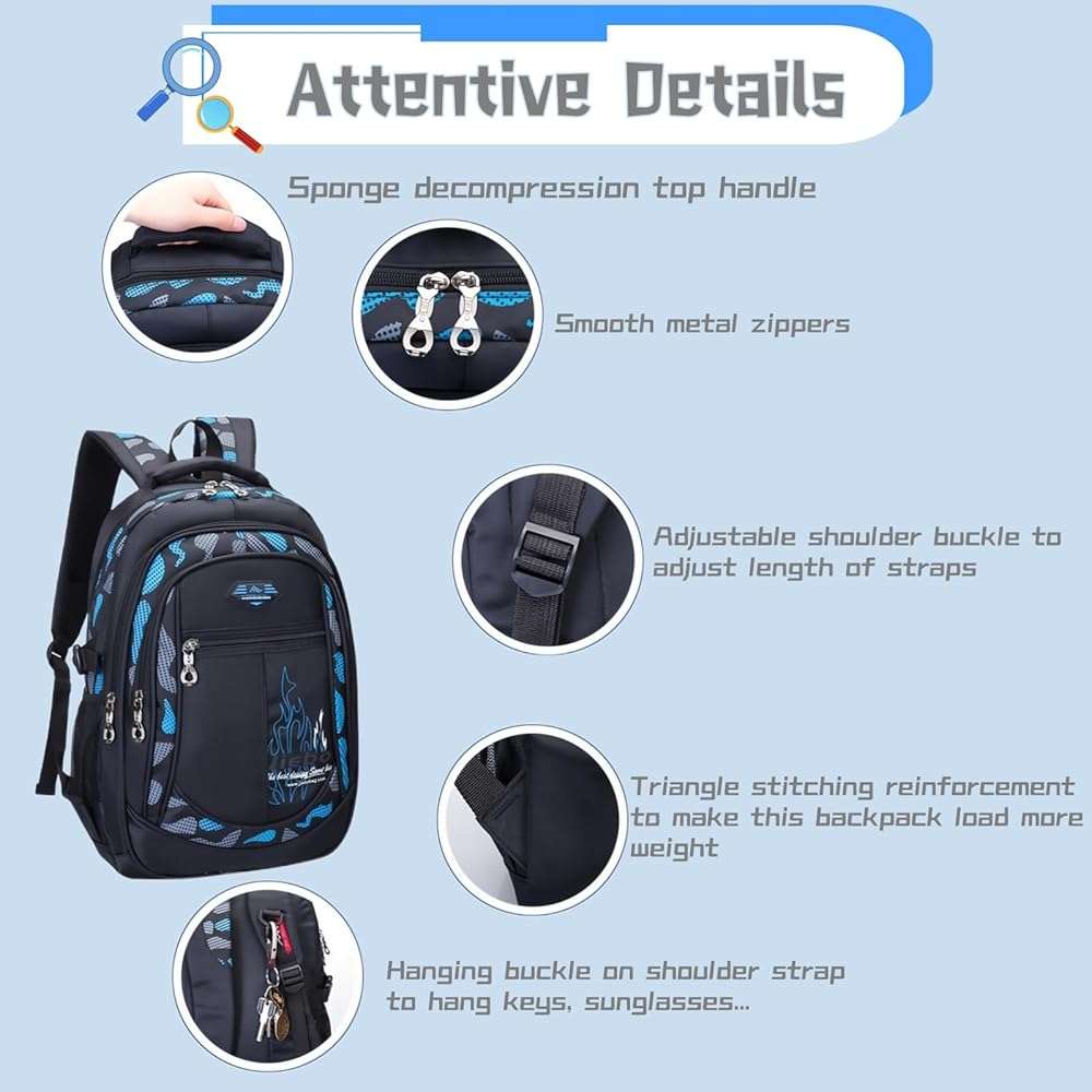 Bansusu Boys Backpack for Kids School Bag, Primary Middle School Backpack for Boys Bookbags - Image 7