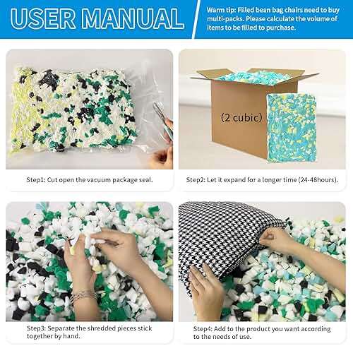Bean Bag Filler, 10lbs Shredded Memory Foam Stuffing, Filling & Refill for Bean Bag Chairs, Couch Cushions, Punching Bags, Pillows, Sofas, Dog Beds, Multi Color & Shape - Image 6